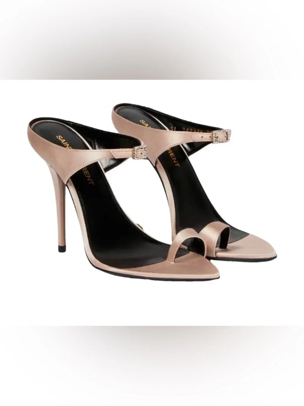 Saint Laurent Pale Pink Rhinestone-Buckle silk sandals - Picture 4 of 4
